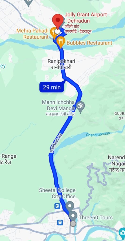 Rishikesh to Dehradun Airport distance